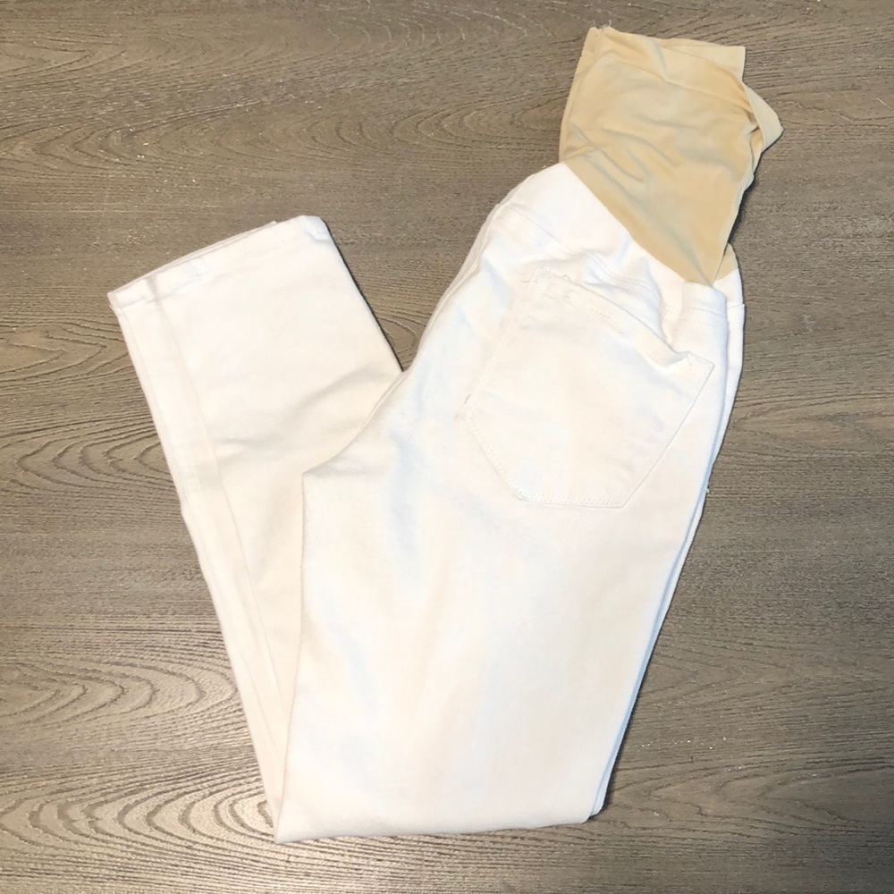 Full Panel White Distressed Denim Maternity Jeans